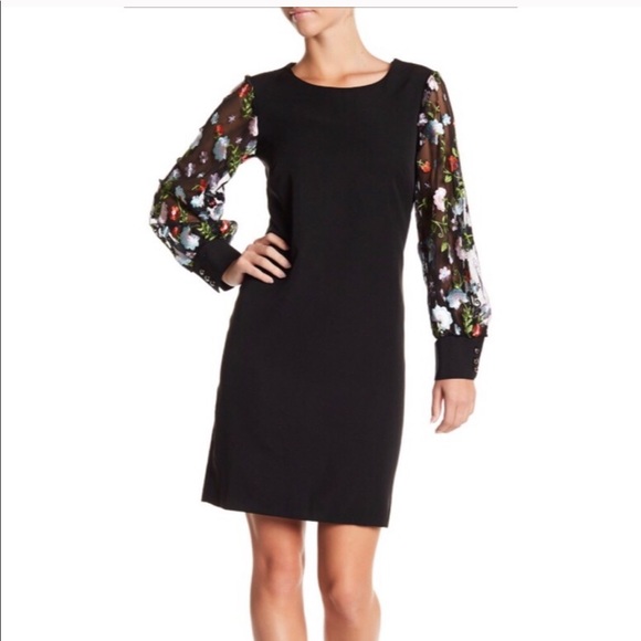 Embroidered Mesh Sleeve Dress - Picture 2 of 6